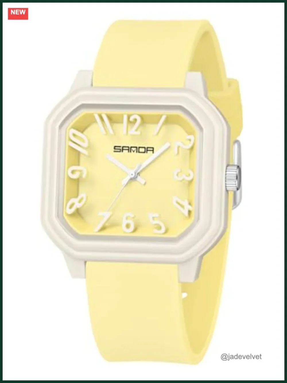 Women's Quartz Watch Big Arabic Numbers Square Easy Read Silicone Band